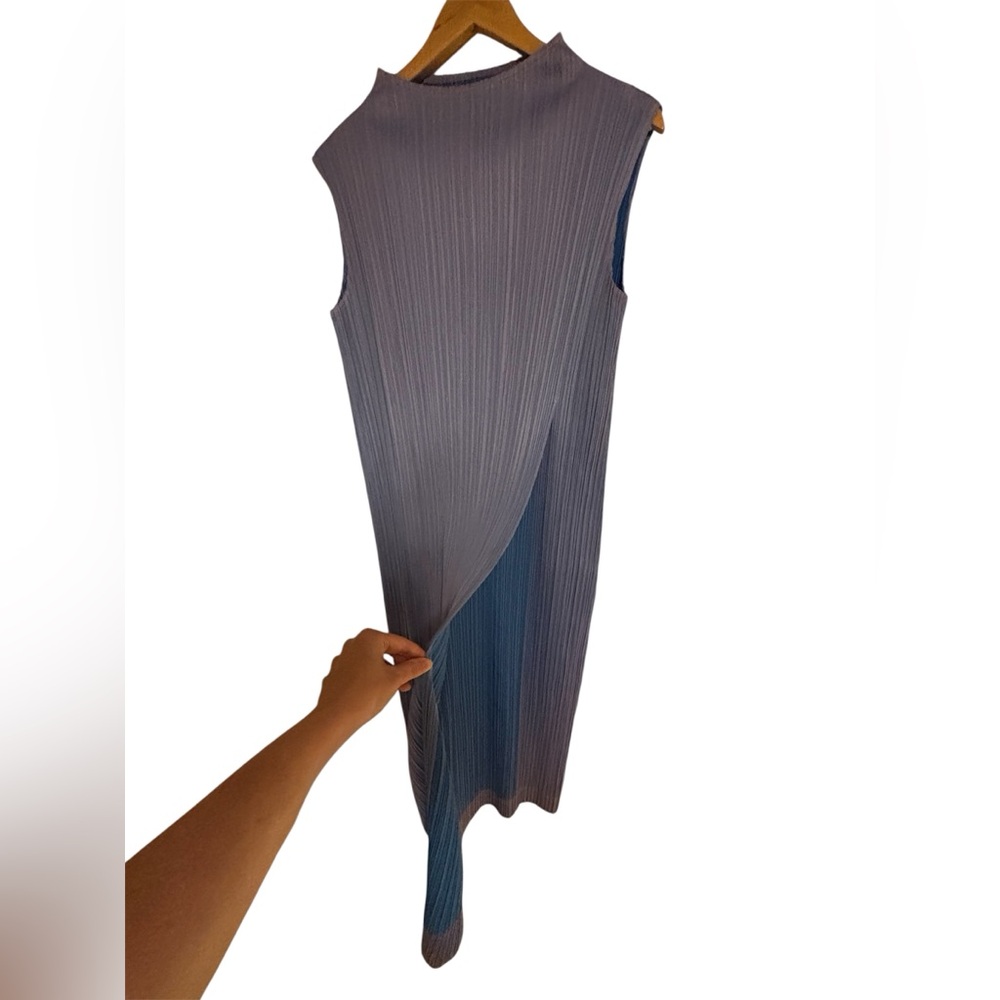 Issey Miyake Pleats Please Purple and Blue Midi Dress